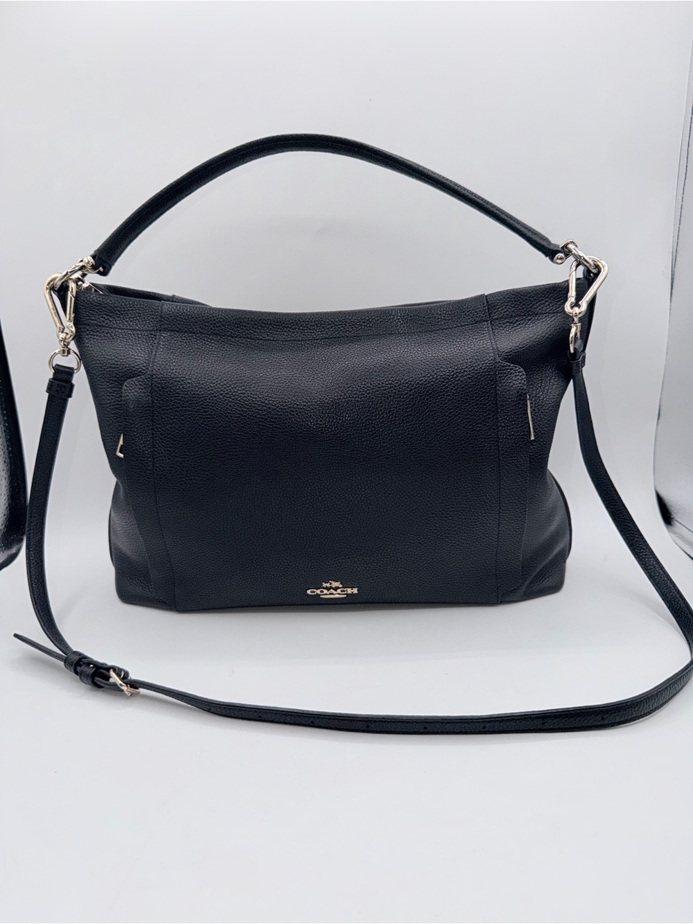 Coach Black Pebbled Leather Shoulder Bag with Detachable Strap